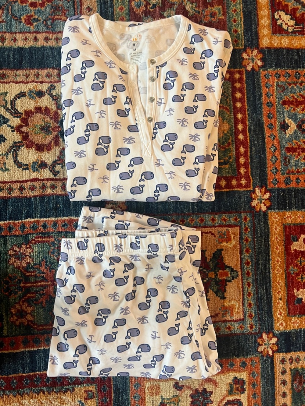 Roberta Roller Women’s Two-Piece Whale Print Pajama Set - White & Blue